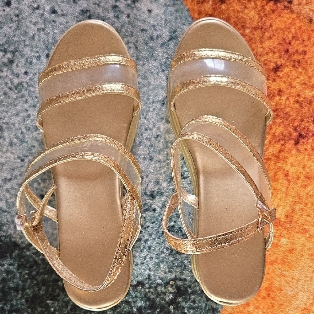 Gold Strappy Wedge Sandals 🤎PRE OWNED  SIZE 43 - Picture 5 of 9